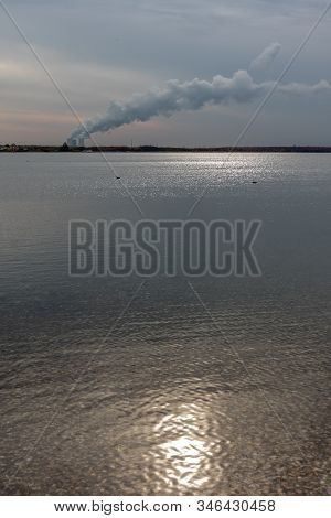 View From The Lake Cospudener See A Former Brown Coal Opencast Mine With Coal Power Plant Lippendorf