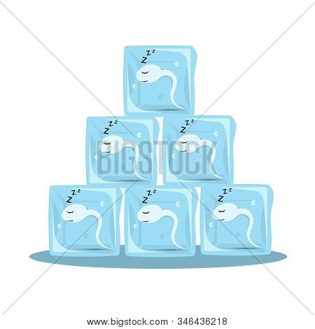 Sperm Freezing. Frozen Sperm In A Cube Of Ice. Cryopreservation Of Seeds. Artificial Insemination. S