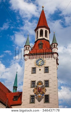 Old Town Hall (Altes Rathaus) clock tower, Marienplatz, Munich Inner city, Bavaria, Germany