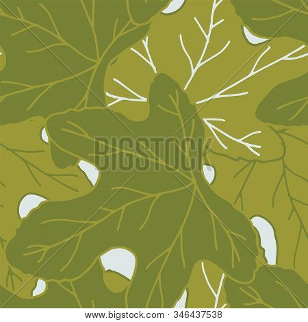 Vector Repeat Seamless Pattern With Green Fig Leaves. Can Be Used For Holiday Giftwrap, Fabric, Wall