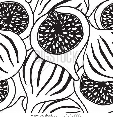 Vector Repeat Seamless Pattern With Sweet Figs. Black And White Colors. Can Be Used For Holiday Gift