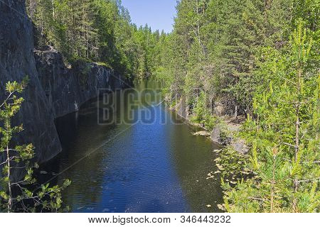 Forest Lake In A Rocky Canyon. The Coast Of The White Sea.kandalaksha Gulf, Karelia, Russia, End Of 