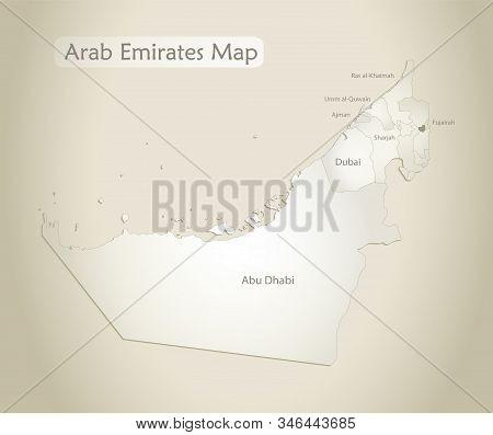 United Arab Emirates Map, Administrative Division With Names, Old Paper Background Vector