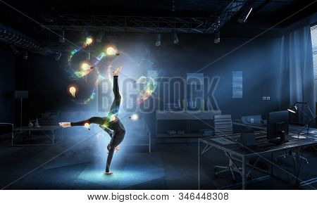 Dancer guy doing onehand stand. Mixed media