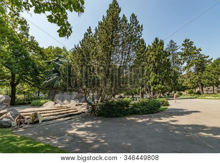 Bern, Switzerland - July 26, 2019: Panoramic View At Sunny Summer Day. Universal Post Monument In Kl