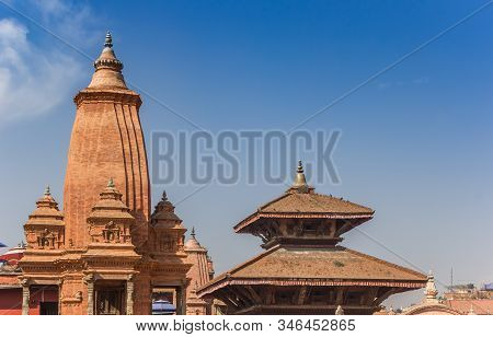 Historic Temple Roofs At The Durbar Square Of Bhaktapur, Nepal