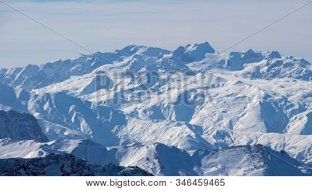 Cime Caron Val Thorens Meribel View Sunset Snowy Mountain Landscape France Alpes