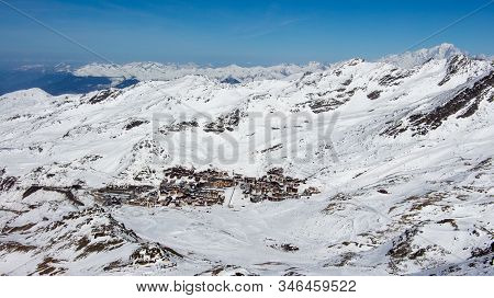 Val Thorens With Mont Blanc View Snowy Mountain Landscape France Alpes
