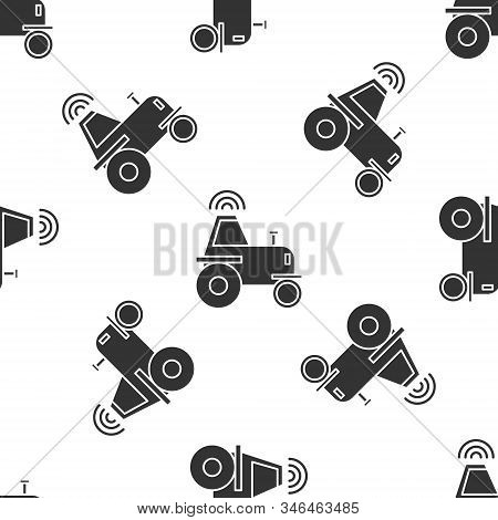 Grey Self Driving Wireless Tractor On A Smart Farm Icon Isolated Seamless Pattern On White Backgroun