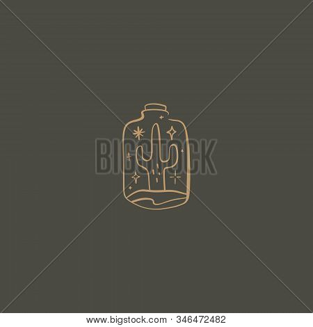 Cactus In Glass Logo. Eology Concept. Green Life. Good For T-shirt Prints, Logos, Advertising Banner