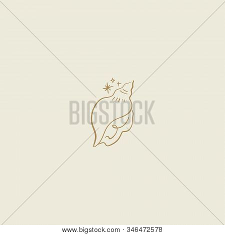 Tiny Line Art Handdrawn Style Logo Or Icon Symbol Of Magical Seashell. Good For Fashion Theme, Natur
