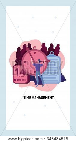 Time Management Concept. Man Set The Clock Business Schedule And Calendar. Vector Web Site Design Te