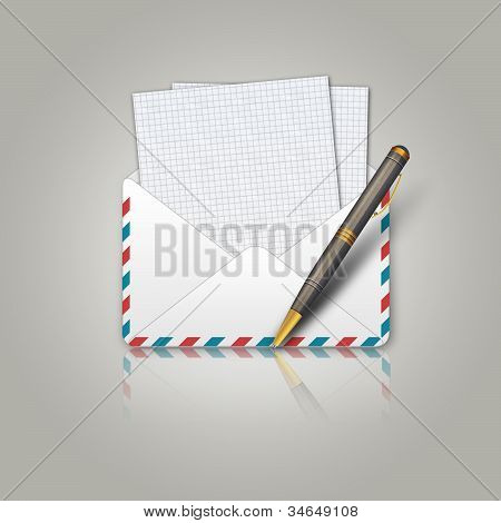 Pluma y sobre de correo
