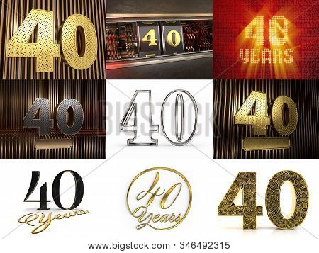 Set Of Number 40 (number Forty) Celebration Design. Anniversary Number Template Elements For Your Bi