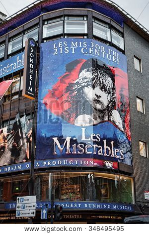London, Uk - Jan 16, 2020:  The Front Of The Sondheim Theatre Hosting The Musical Les Miserables