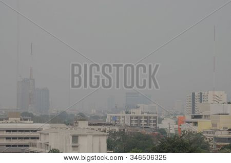Air Pollution From Lots Of Dust Or Pm2.5 Particle Exceeds The Standard (aqi) At Bangkok, Thailand. N