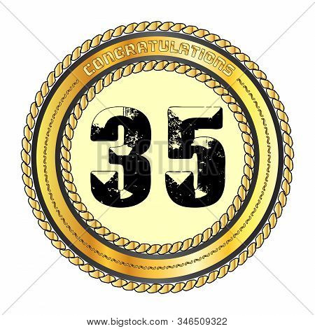 A Golden 35 Metal Rope Circular Border Over A White Background
