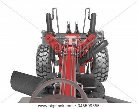 Red Grader To Align The Road View From The Cab 3d Rendering On White Background No Shadow