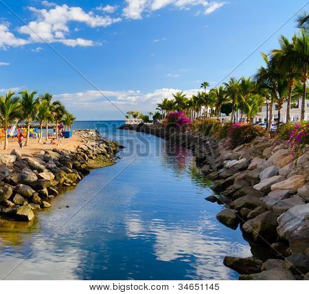 Görünüm Puerto de Mogan Bay, Gran Canaria, İspanya