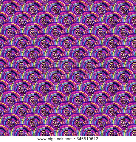 Abstract Seamless Background-vector Illustration. Bright Colored Circles Are Drawn By Hand. On A Bla