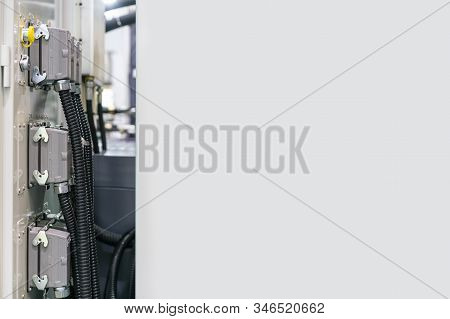 Spacial And Modern Industrial High Volt Electric Quick Connector Install At Manufacturing Machine Wi