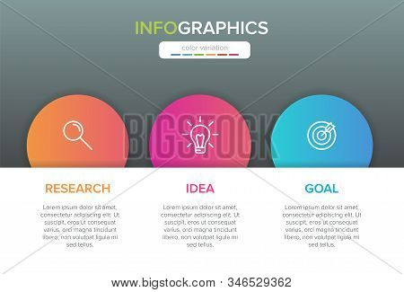 Concept Of Arrow Business Model With 3 Successive Steps. Three Colorful Design Elements. Timeline De