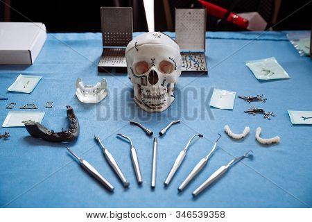 Professional Instruments For Stomatology And Maxillofacial Surgery Are Beautifully Laid Out On The T