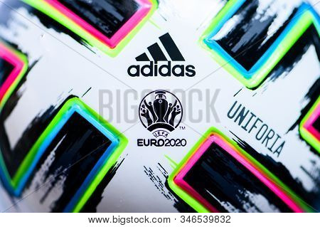 Paris, France, January. 20. 2020: Close Up Photo, Adidas Uniforia Ball, Official Tournament Ball Of 