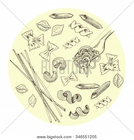 Hand Drawn Pasta Set. Sketch Style Pasta Collection. Vintage Vector Illustration