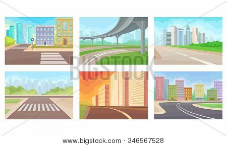 Urban Roads And Motorways Vector Illustrations Set