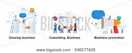 Set Of Illustrations Concept With Business Concept. Workflow, Growth, Graphics. Business Development