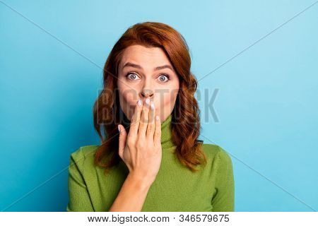 Close-up Portrait Of Her She Nice Attractive Lovely Funny Wavy-haired Girl Closing Mouth Sending You
