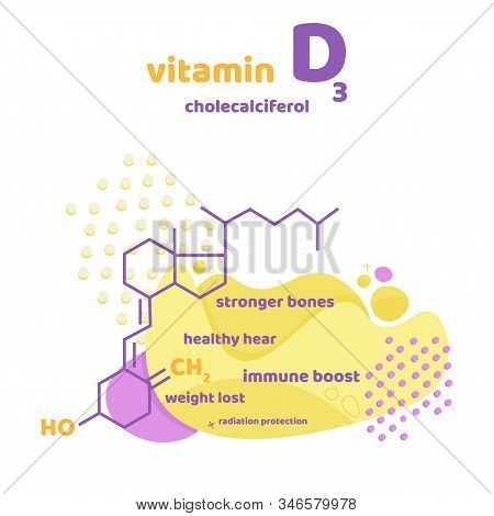 Vitamin D, D3 Vector. 2 November - Vitamin D Day. Vector Illustration With Chemical Formula. Liquid 