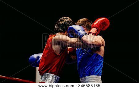 Clinch Fighting Boxers Boxing Match On Black Background