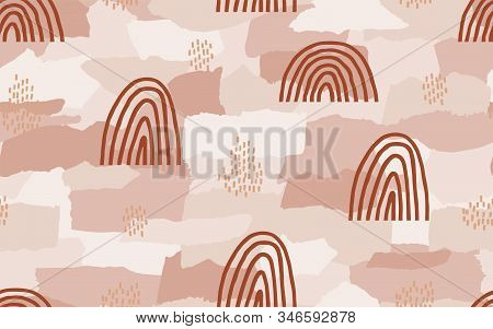 Seamless Pattern Of Torn Paper Pieces And Rainbow Of Different Shapes In Pastel Colors On White Back