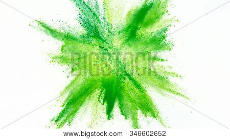Explosion of colored powder isolated on white background. Abstract colored background
