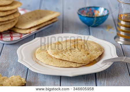 Moroccan Pancakes Baghrir Or Beghrir Or Crapes Can Also Be Named Lahoh With 1000 Holes Served With H