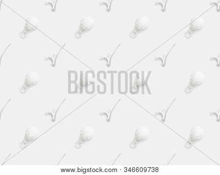 Top View Of Eiffel Tower Statuettes And Air Balloons Figurines Isolated On White