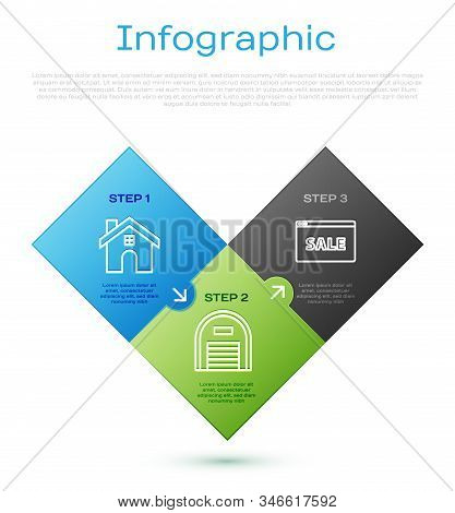 Set Line House, Hanging Sign With Text Online Sale And Warehouse. Business Infographic Template. Vec