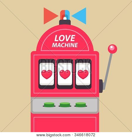 Arcade Slot Machine With Jackpot. Love Machine. Flat Vector Illustration.