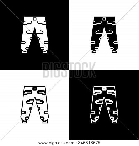 Set Camouflage Cargo Pants Icon Isolated On Black And White Background. Vector Illustration