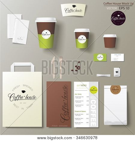 Coffee Shop Corporate Identity Template Design Set With Calligraphy Logo.