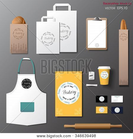 Vector Bakery Corporate Branding Identity Template Design Set. Take Away Mock Up