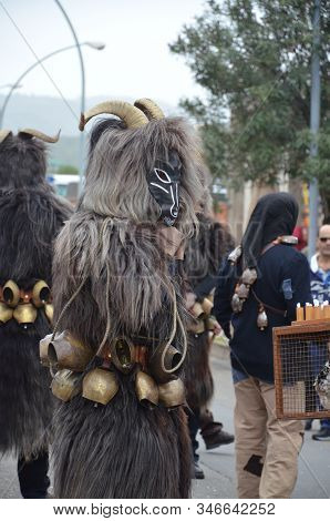 Teulada, Sardinia - 02.18.2018: Traditional Masks Of Sardinia