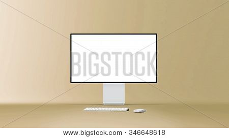 New Desktop Computer Pro Display On White Background. Modern Blank Flat Monitor Screen. Modern Creat