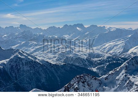 Col De Thorens Peclet Val Thorens Valley View Sun Snowy Mountain Landscape France Alpes 3 Vallees