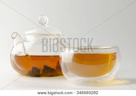 Chaga Mushroom Tea. Medicinal Drink With Pieces Of Chaga