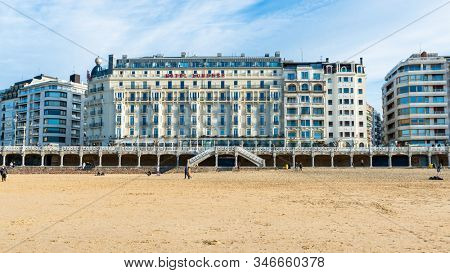 SAN SEBASTIAN, SPAIN - CIRCA JANUARY 2020: Hotel Londres (London) is a 4-star luxury hotel with a beach front location.