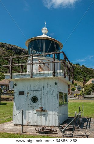Stanley, Tasmania, Australia - December 15, 2009: Closeup Of Old Lighthouse Display Consisting Of Wo
