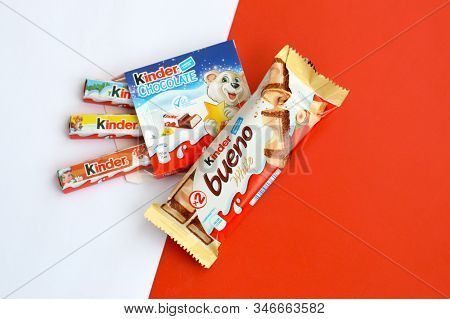 Kinder Chocolate Small Box For Kids And Bueno White Chocolate Bar Made By Ferrero Spa. Kinder Is A C